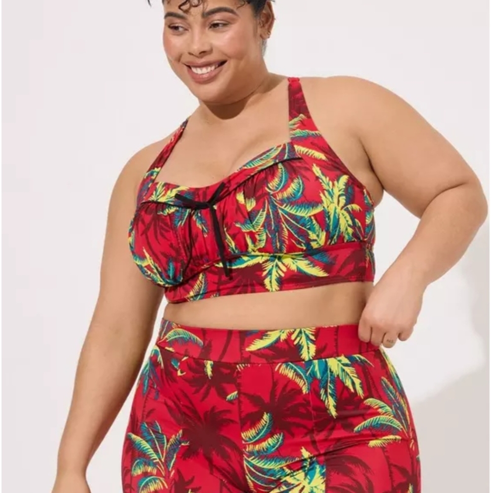 Tropical Leaf Print Two-Piece Swim Set